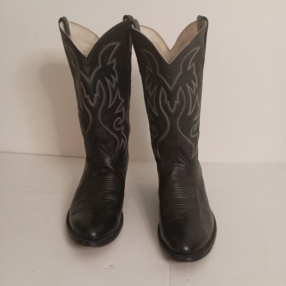 Cowtown Men’s Black Western Cowboy Boots White Embroidery Size 11.5 - Picture 4 of 15
